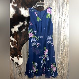 Talbots size 4P New With Tags navy blue with green and purple floral print dress